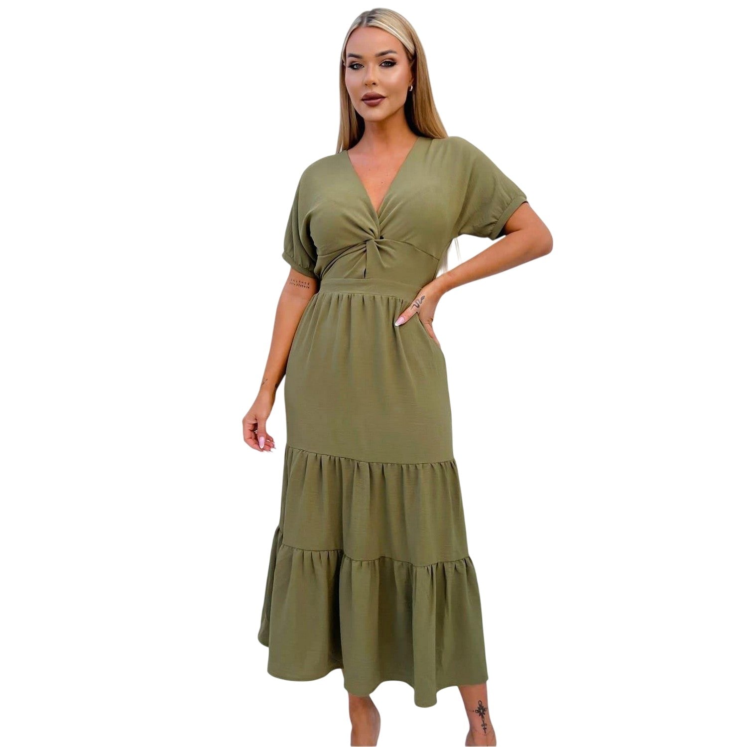 Khaki Green - Front - AX Paris Womens-Ladies Polyester Summer Maxi Dress