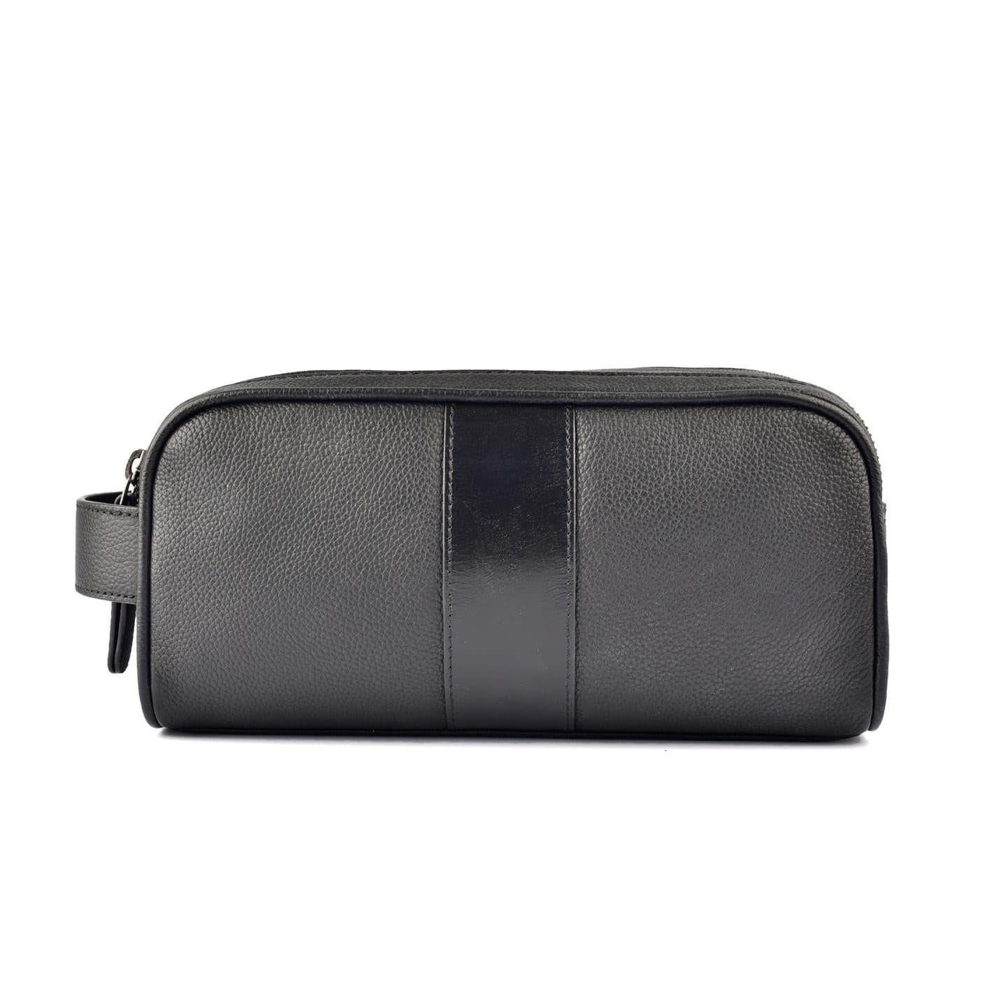 Black Print - Back - Firetrap Leather Travel Wash Bag