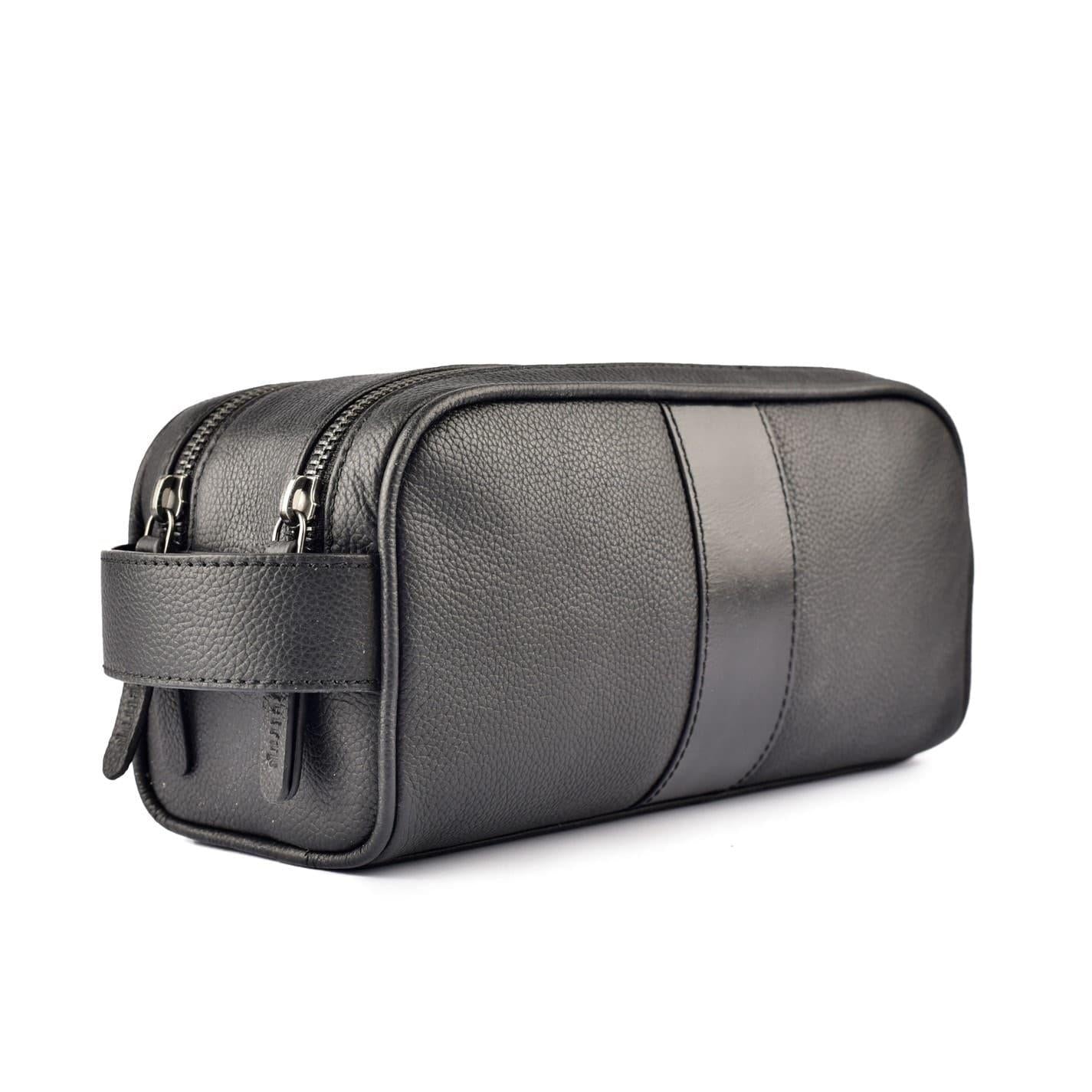 Black Print - Side - Firetrap Leather Travel Wash Bag