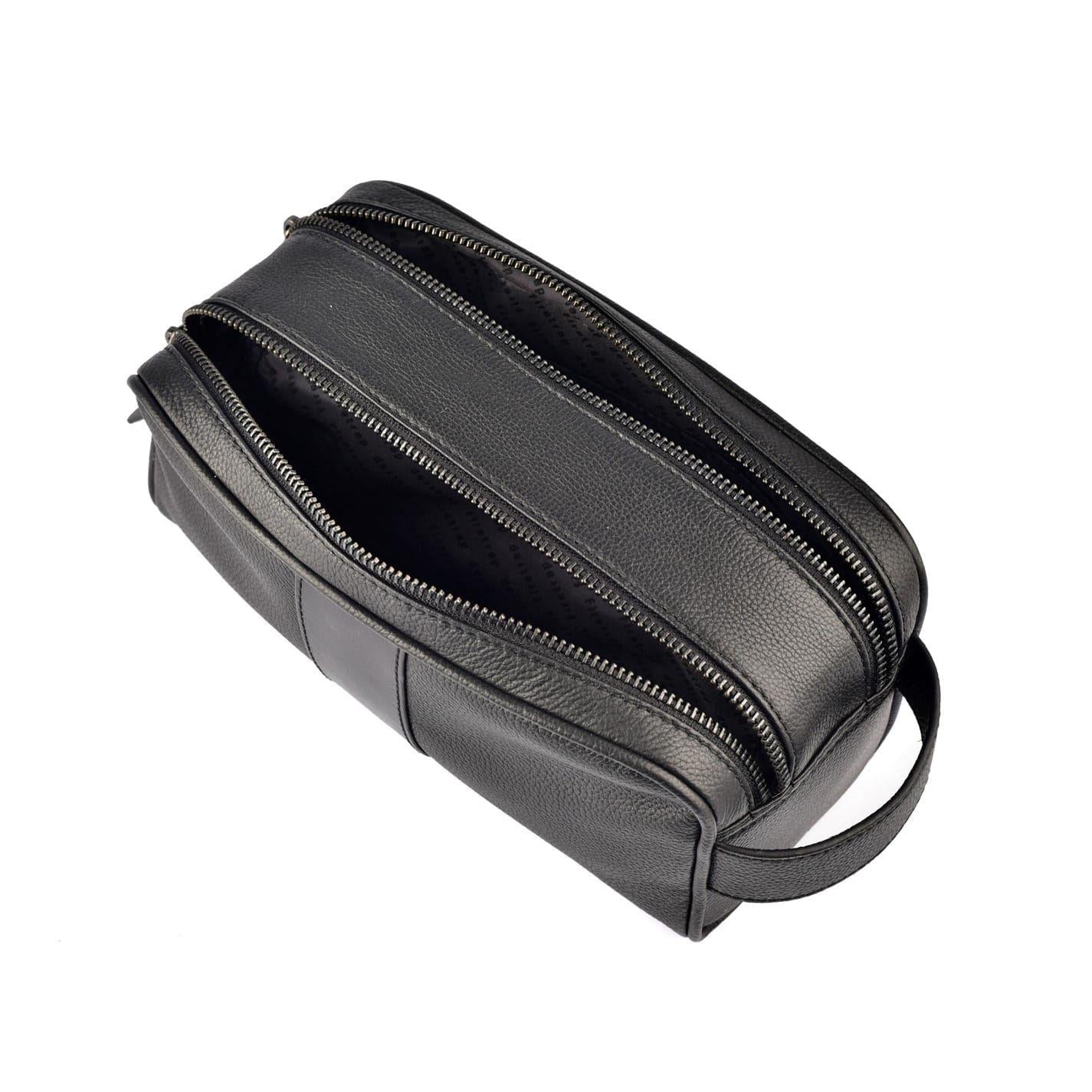 Black Print - Pack Shot - Firetrap Leather Travel Wash Bag
