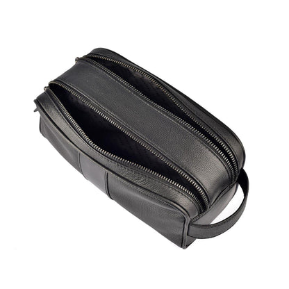 Black Print - Pack Shot - Firetrap Leather Travel Wash Bag