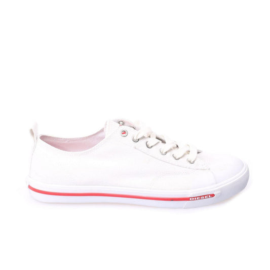 White - Front - Diesel Mens S-Athos Stripe Detail Canvas Trainers