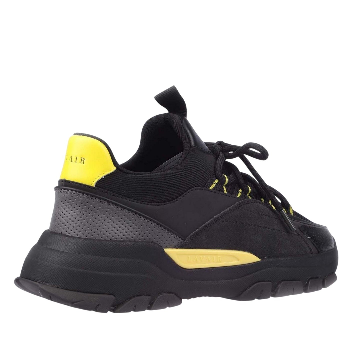 Black-Yellow - Back - Lavair Mens Creator Evo Suede Trainers