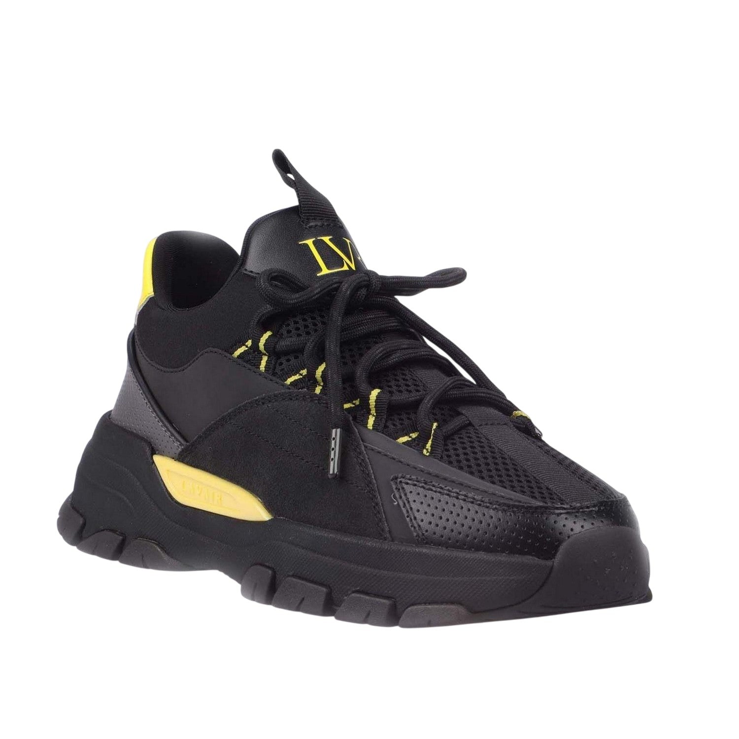Black-Yellow - Side - Lavair Mens Creator Evo Suede Trainers