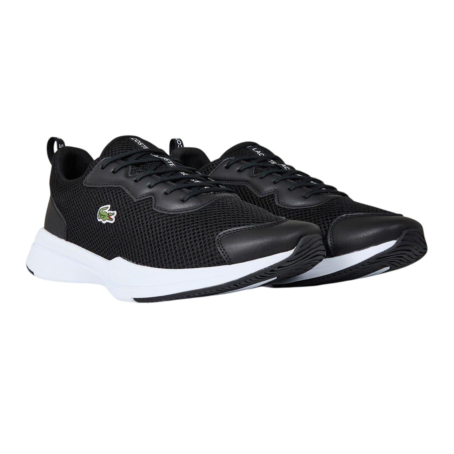 Black-White - Front - Lacoste Mens Neo Runbase Leather Trainers