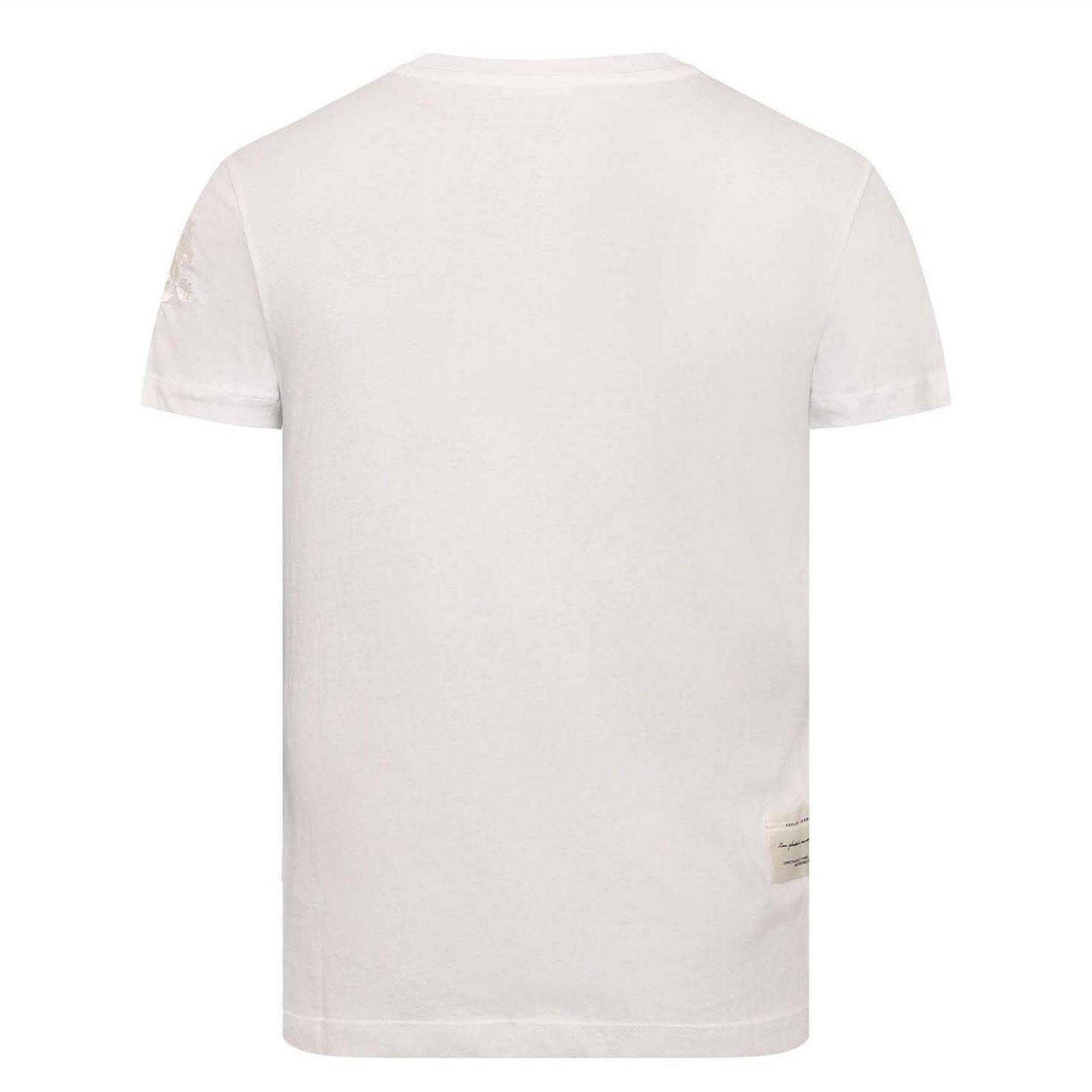 White - Back - Replay Womens-Ladies Label Cotton T-Shirt