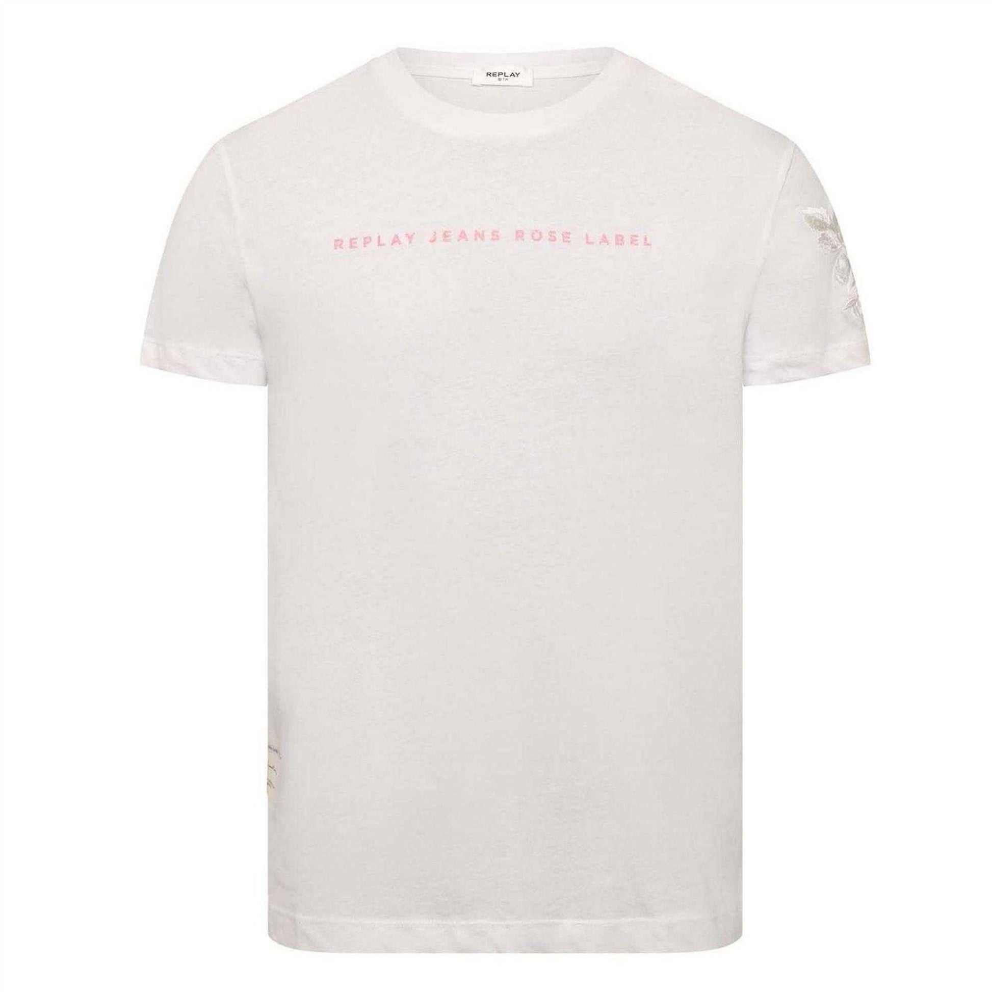 White - Front - Replay Womens-Ladies Label Cotton T-Shirt