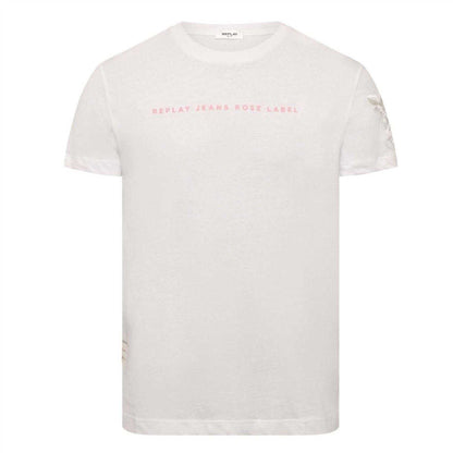 White - Front - Replay Womens-Ladies Label Cotton T-Shirt
