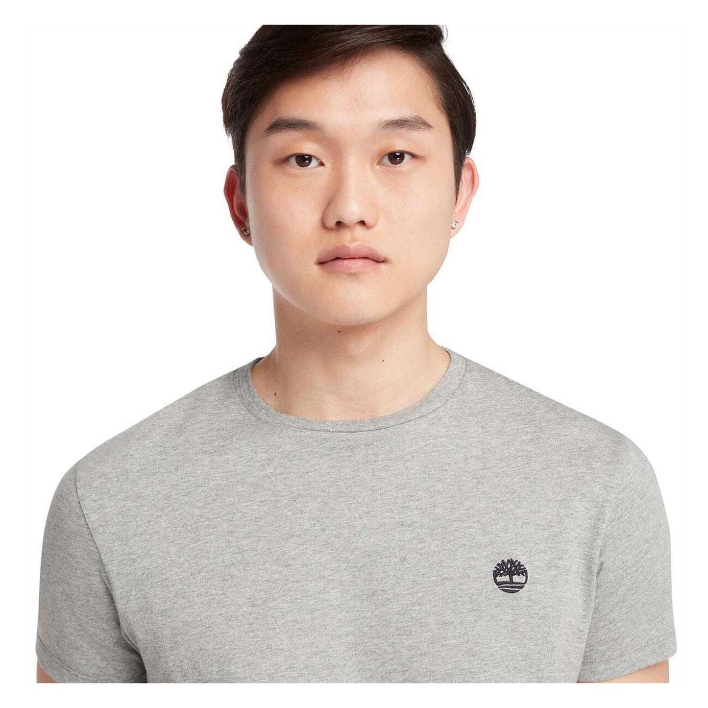 Grey - Side - Timberland Mens Oyster River Tree Logo Cotton Slim T-Shirt