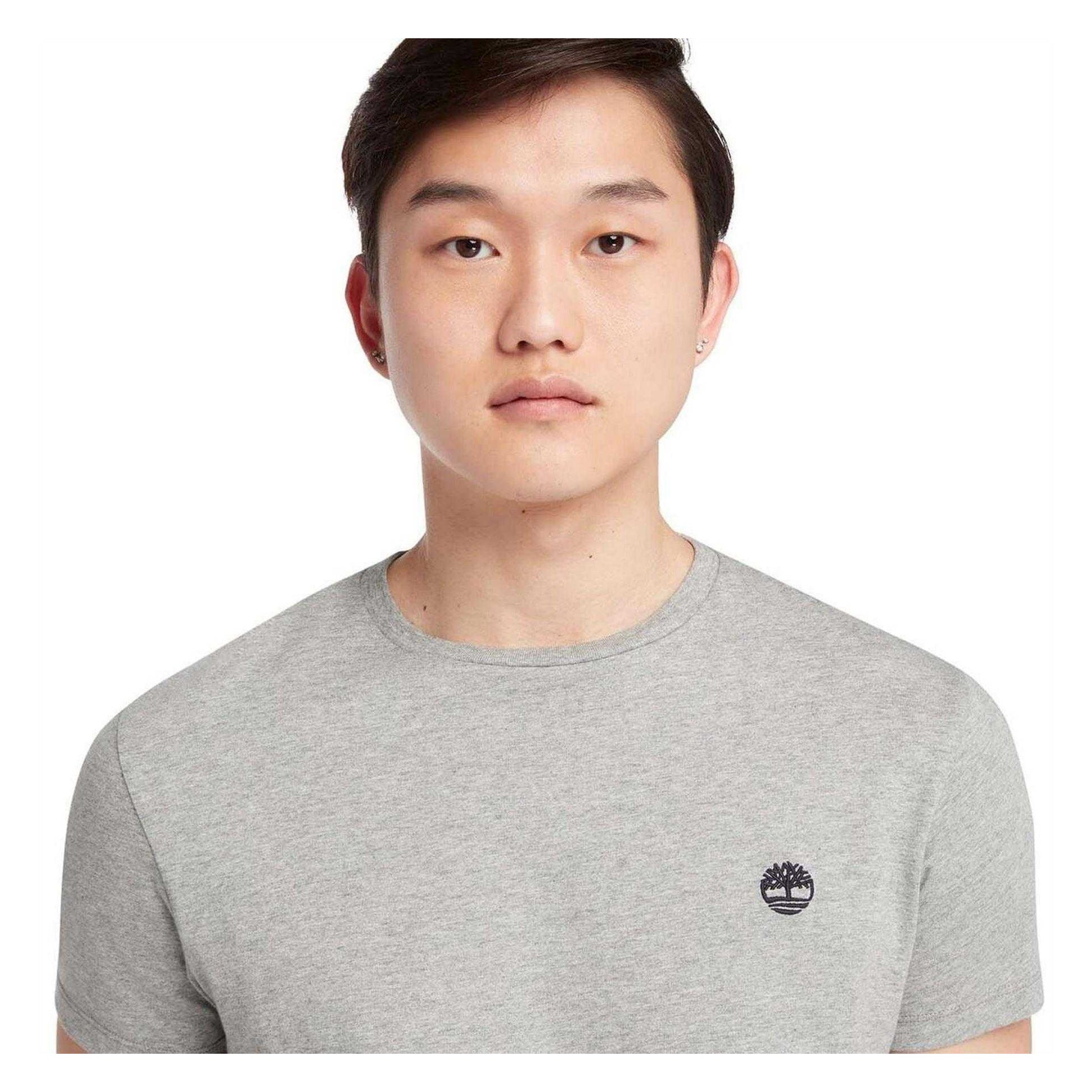 Grey - Side - Timberland Mens Oyster River Tree Logo Cotton Slim T-Shirt