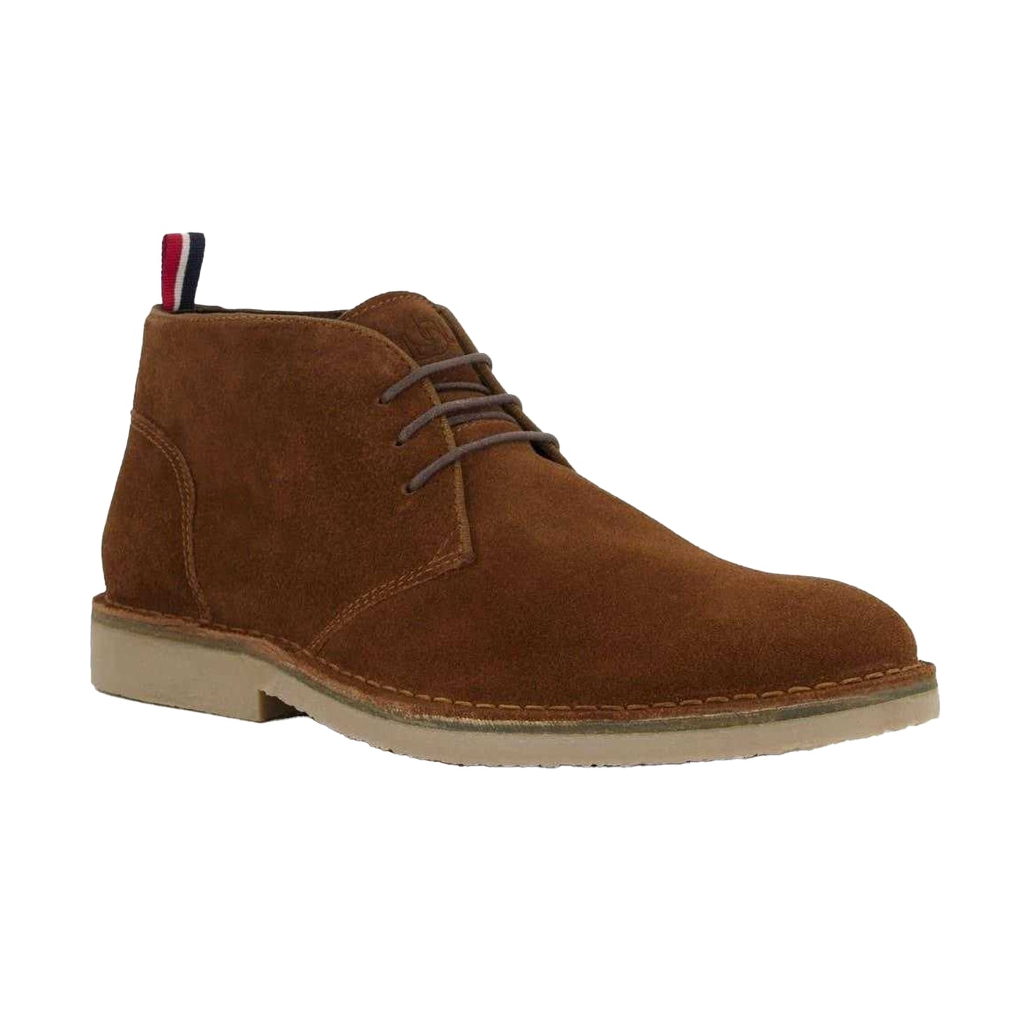 Tan - Front - Dune London Mens Suede Contrast Sole Desert Boots