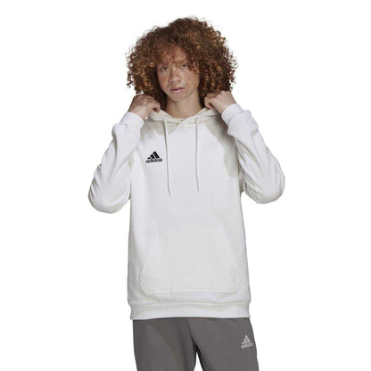 White-Black - Side - Adidas Mens Entrada 22 Cotton Blend Pullover Hoodie