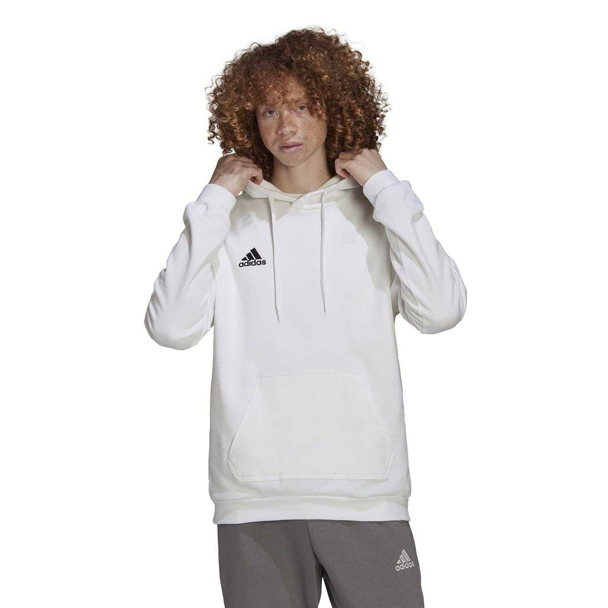 White-Black - Side - Adidas Mens Entrada 22 Cotton Blend Pullover Hoodie