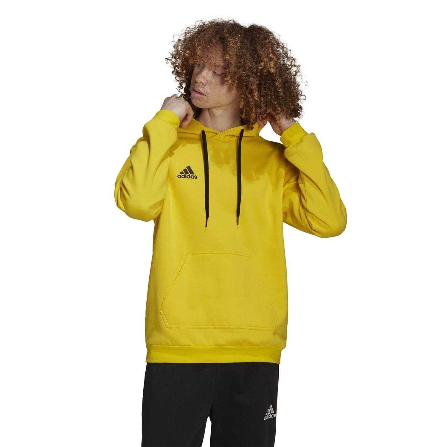 Yellow-Black - Side - Adidas Mens Entrada 22 Cotton Blend Pullover Hoodie