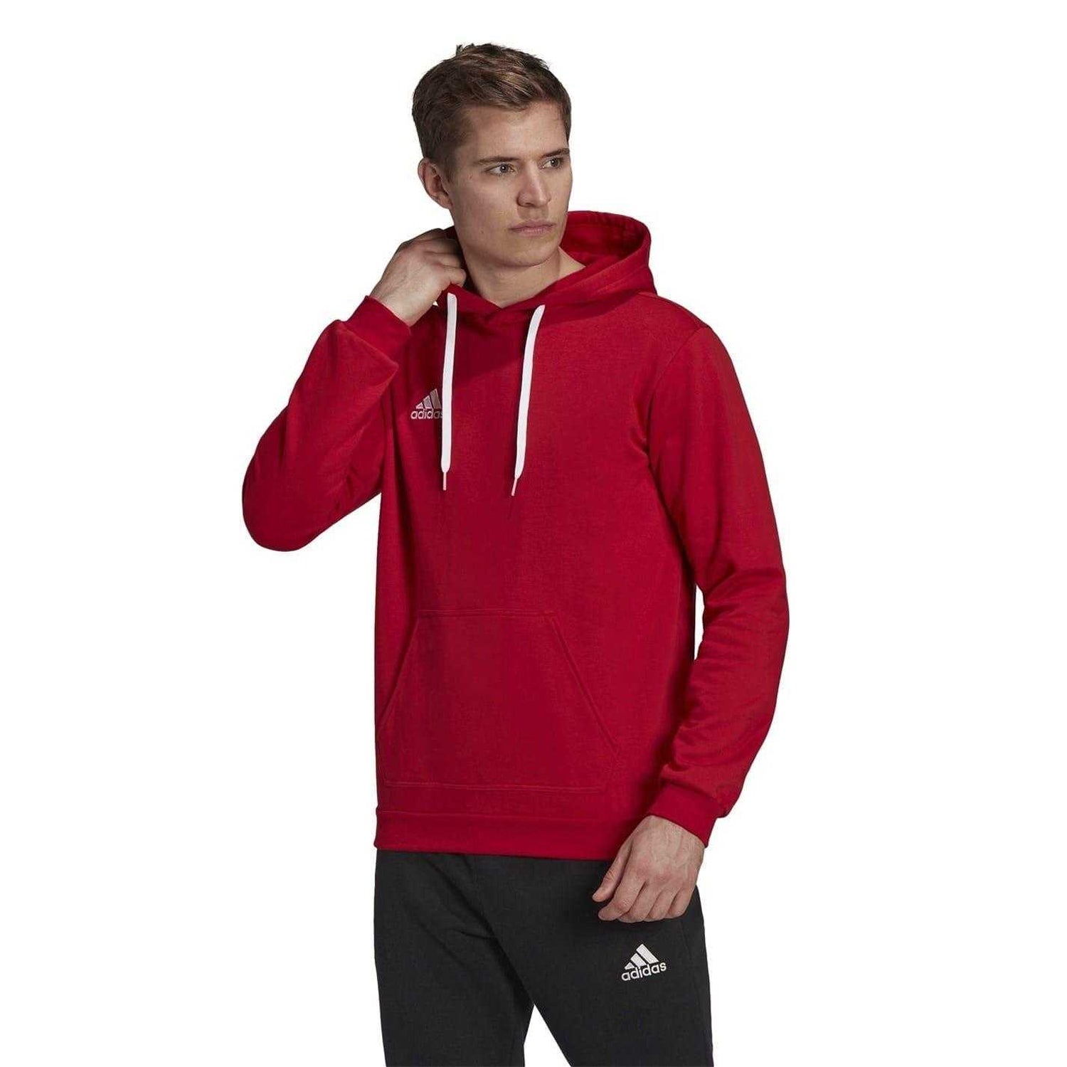 Red - Side - Adidas Mens Entrada 22 Cotton Blend Pullover Hoodie