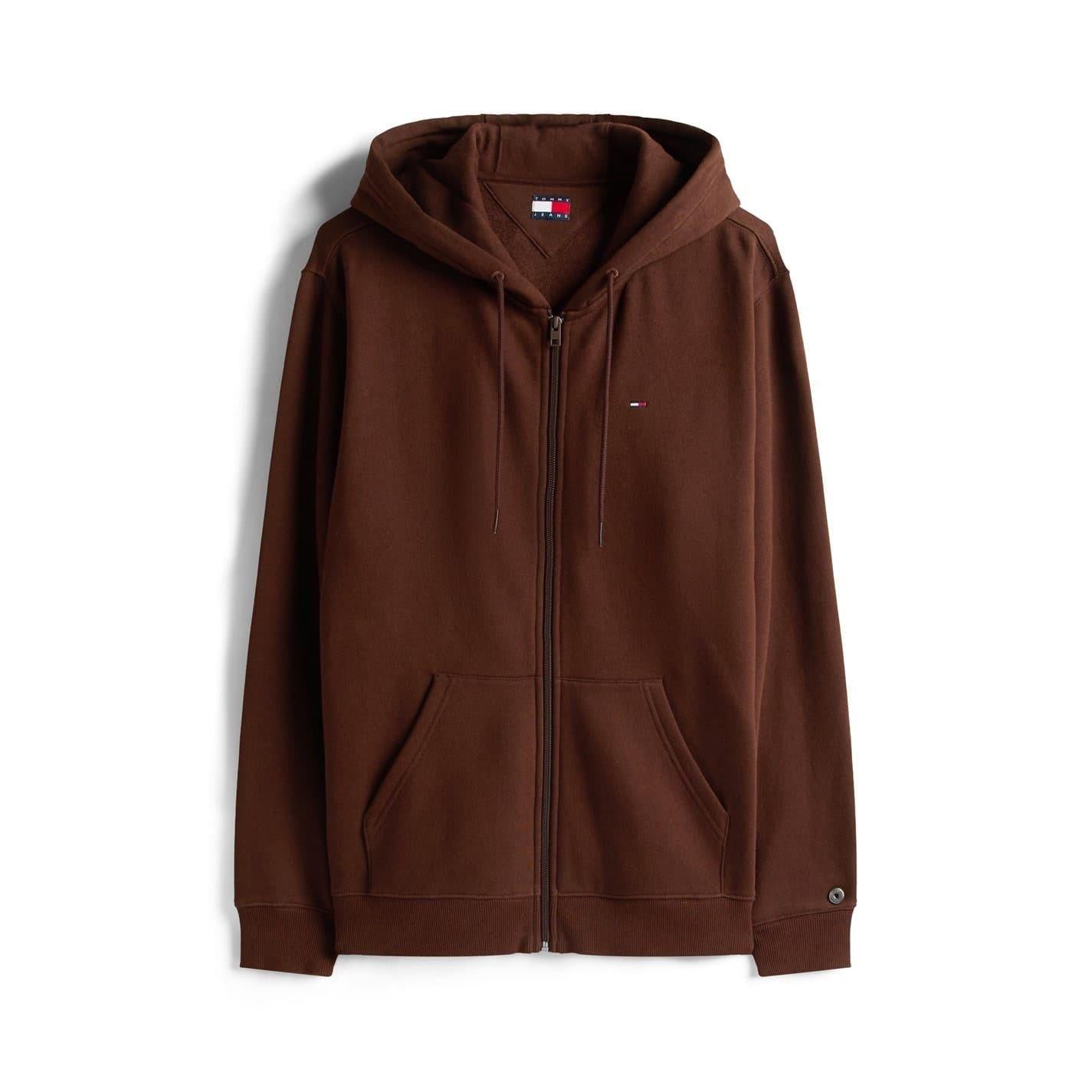 Brown - Front - Tommy Jeans Mens Lightweight Full Zip Hoodie