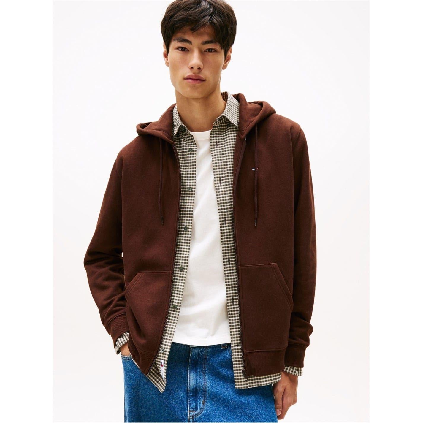 Brown - Back - Tommy Jeans Mens Lightweight Full Zip Hoodie
