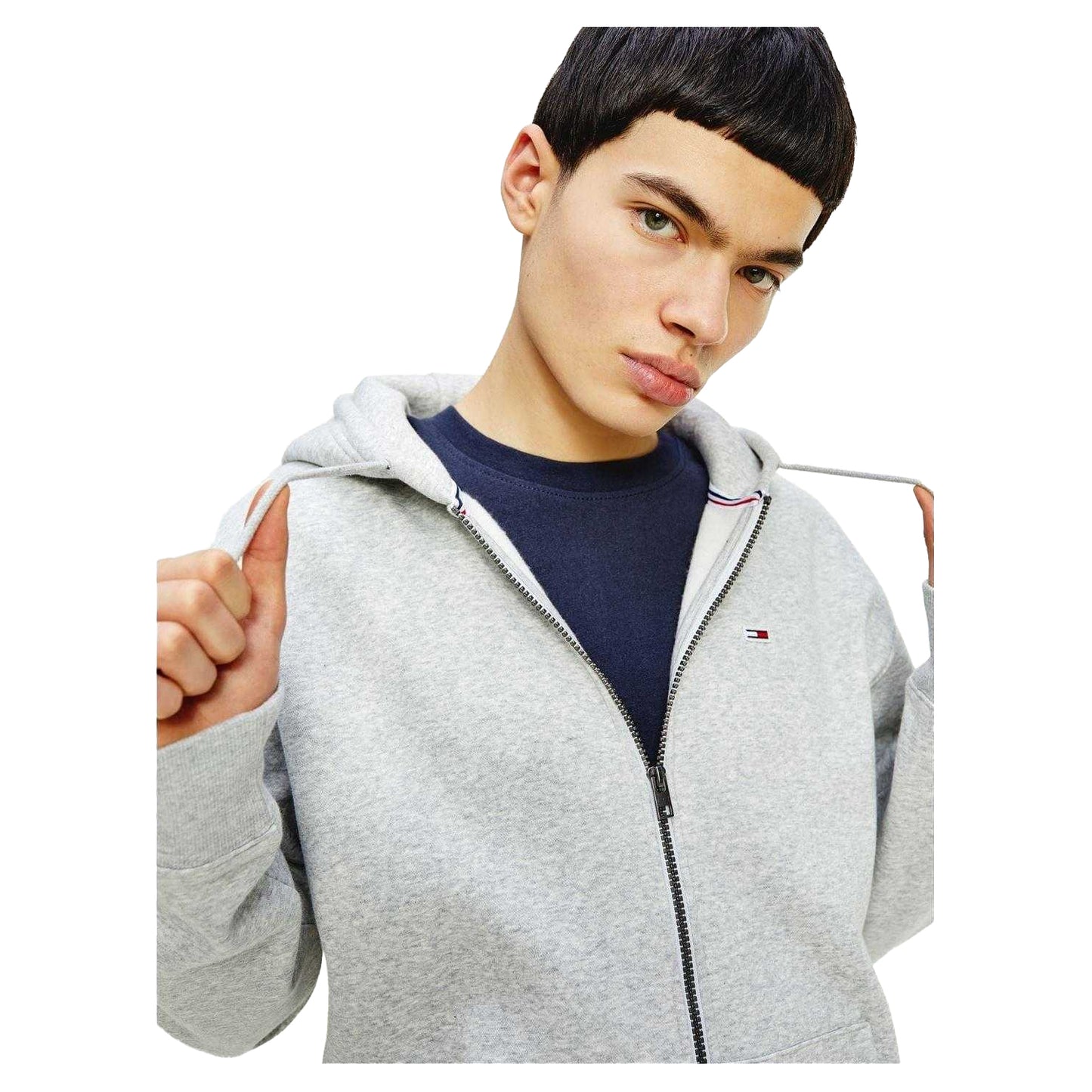 Grey - Side - Tommy Jeans Mens Lightweight Full Zip Hoodie