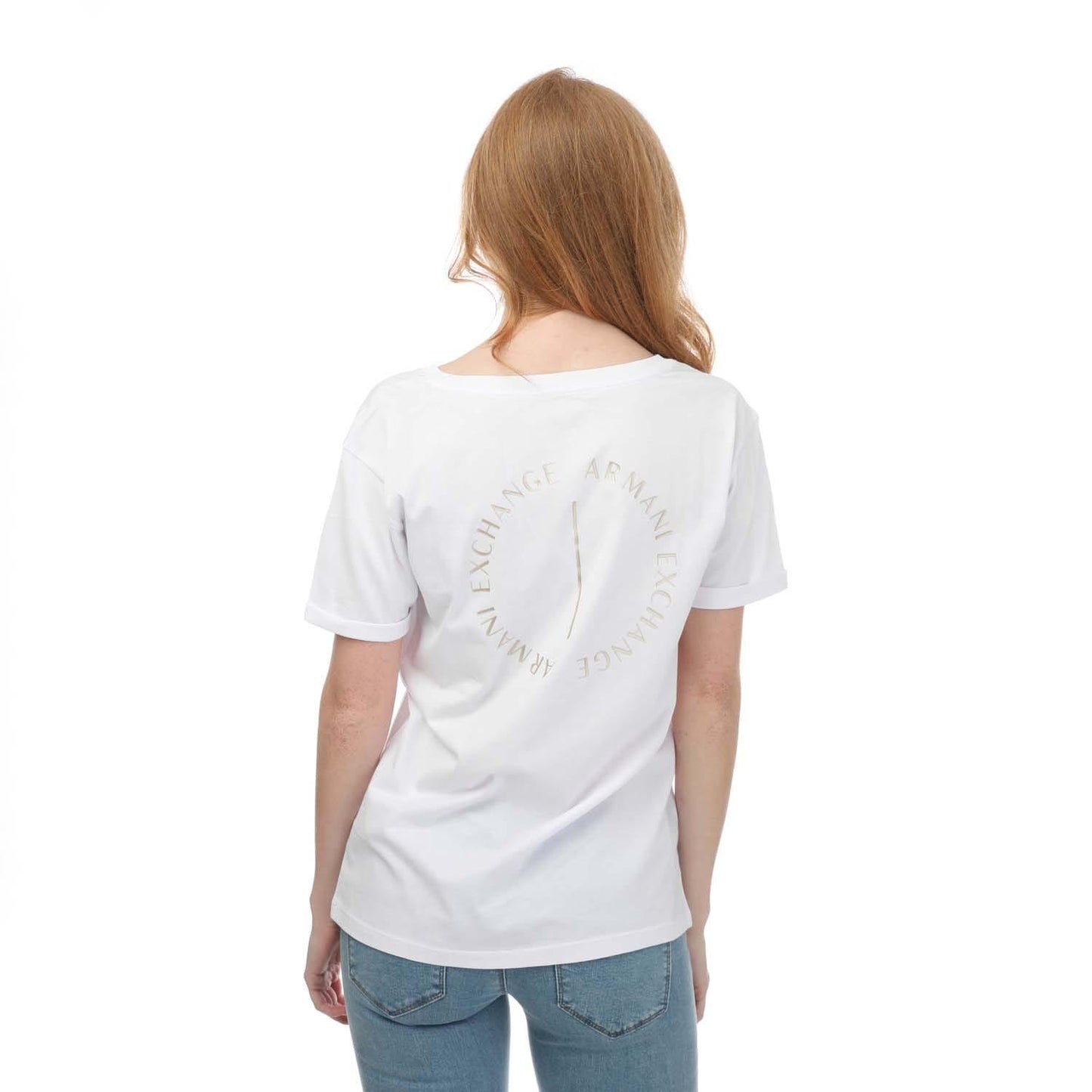 White - Back - Armani Womens-Ladies V Neck T-Shirt