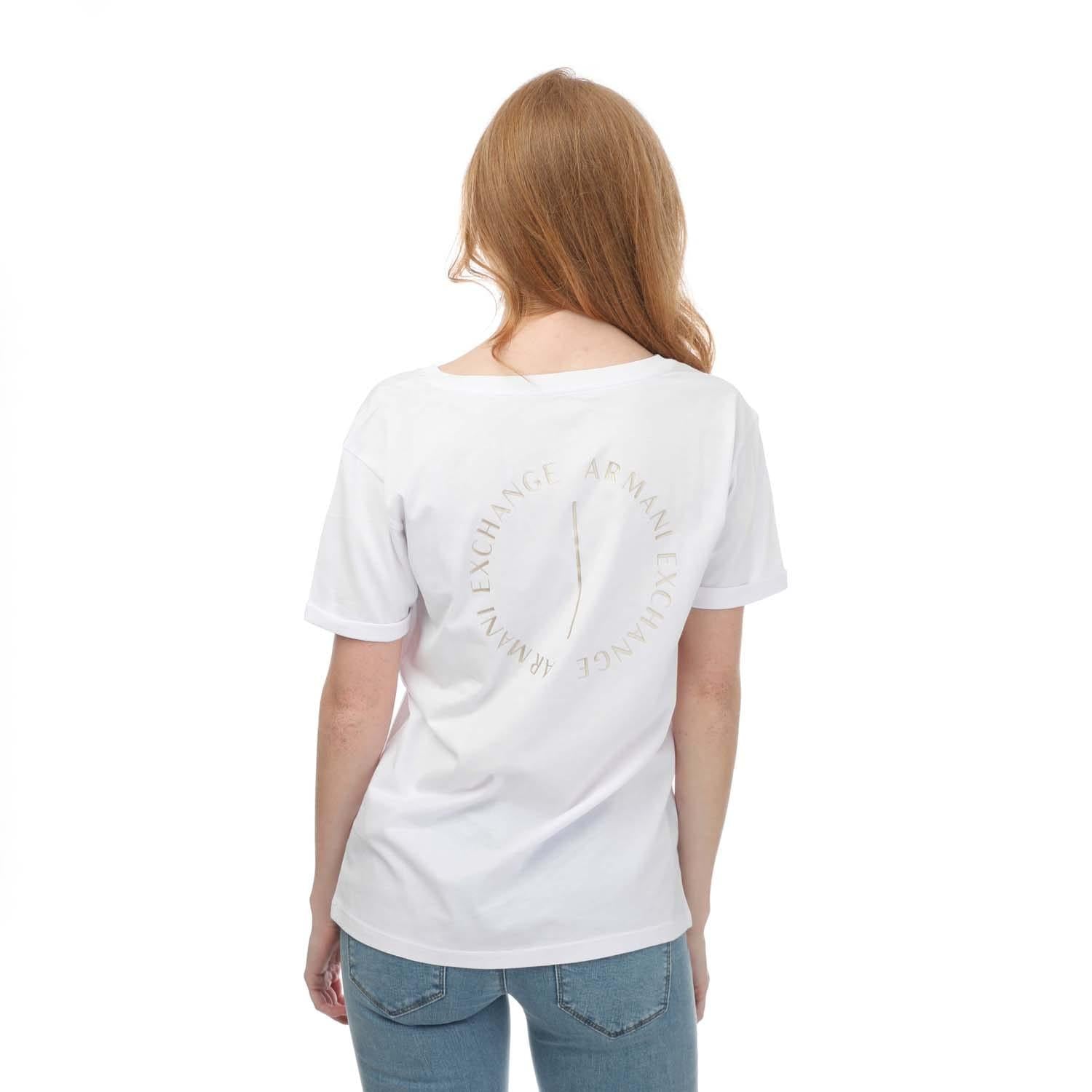 White - Back - Armani Womens-Ladies V Neck T-Shirt