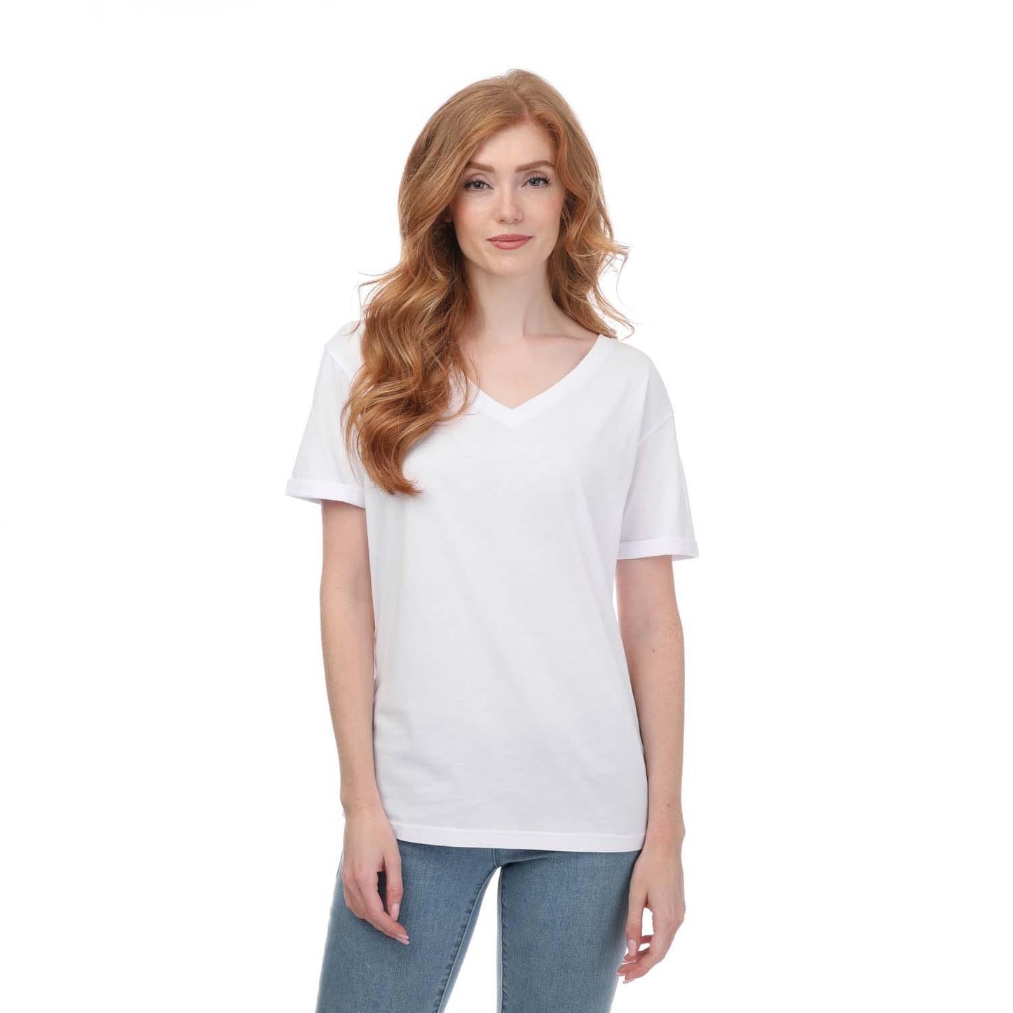 White - Front - Armani Womens-Ladies V Neck T-Shirt