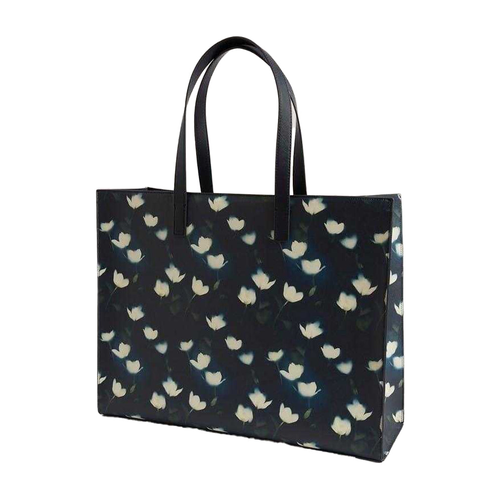 Navy - Back - Ted Baker Floral Faux Leather Tote Bag