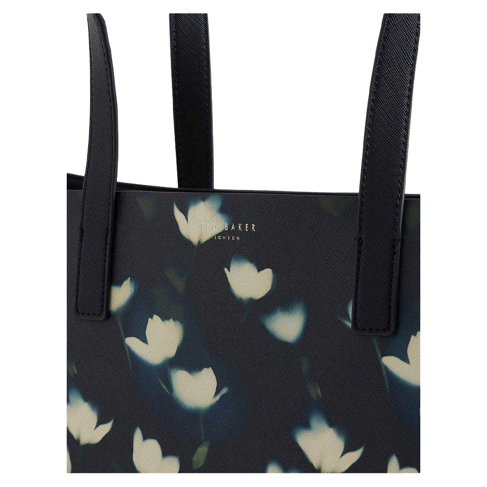Navy - Side - Ted Baker Floral Faux Leather Tote Bag