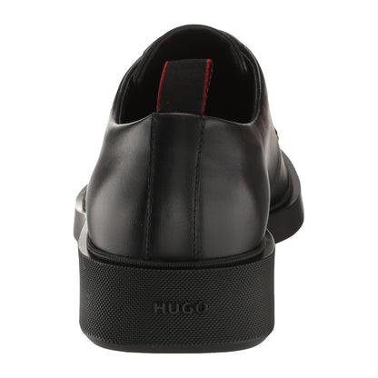 Black - Back - Hugo Mens Leather Flat Derby Shoes