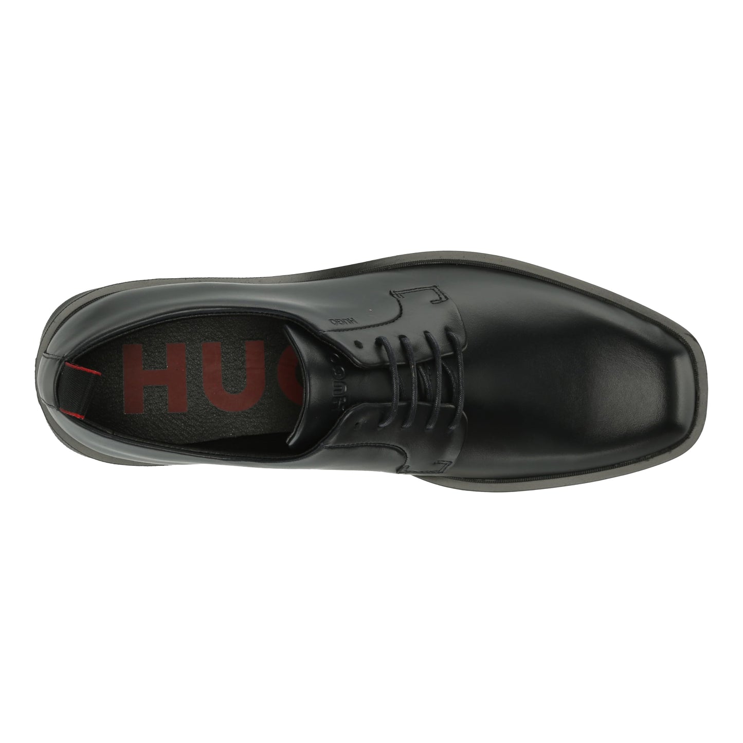 Black - Side - Hugo Mens Leather Flat Derby Shoes