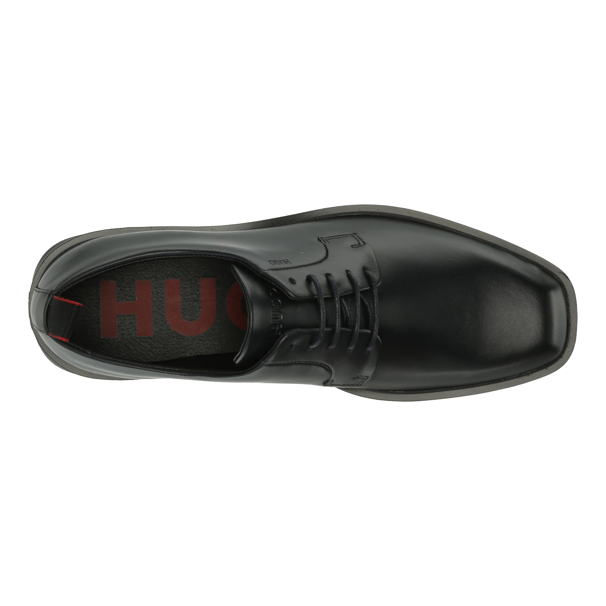 Black - Side - Hugo Mens Leather Flat Derby Shoes