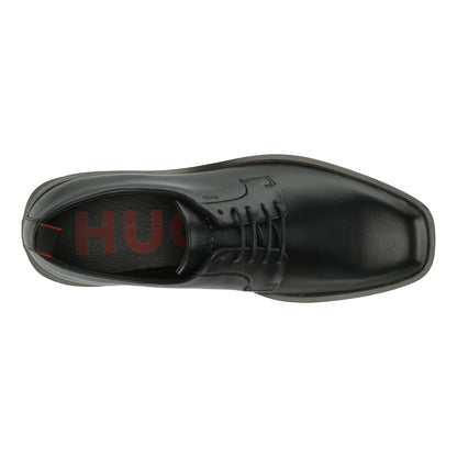 Black - Side - Hugo Mens Leather Flat Derby Shoes