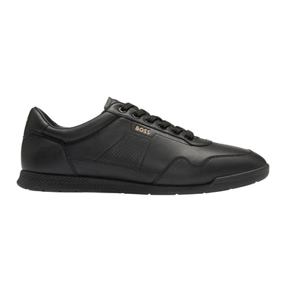 Black - Front - Boss Mens Nitan Leather Trainers