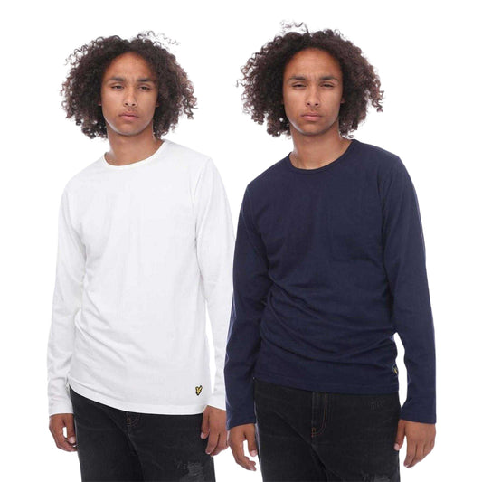 White-Navy - Front - Lyle & Scott Mens Cotton Blend T-Shirt (Pack of 2)