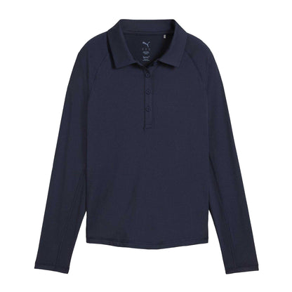 Navy Blazer - Front - Puma Womens-Ladies Elasticated Cuff Tailored Raglan Long-Sleeved Polo Shirt