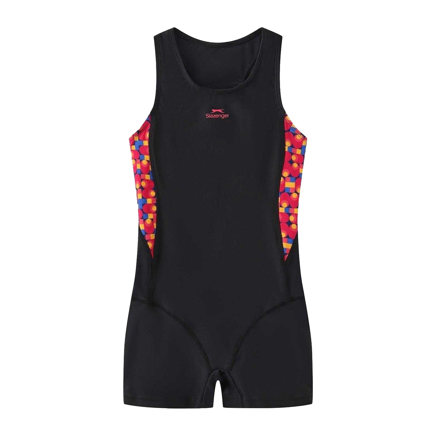 Black-Green - Front - Slazenger Girls Geometric Pattern One Piece Swimsuit