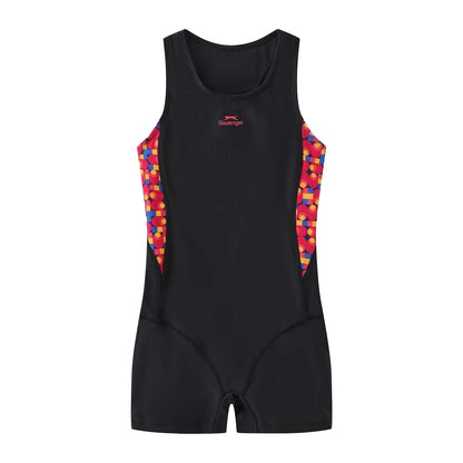 Black-Green - Front - Slazenger Girls Geometric Pattern One Piece Swimsuit