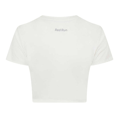 White - Back - Red Run Womens-Ladies Crop Top