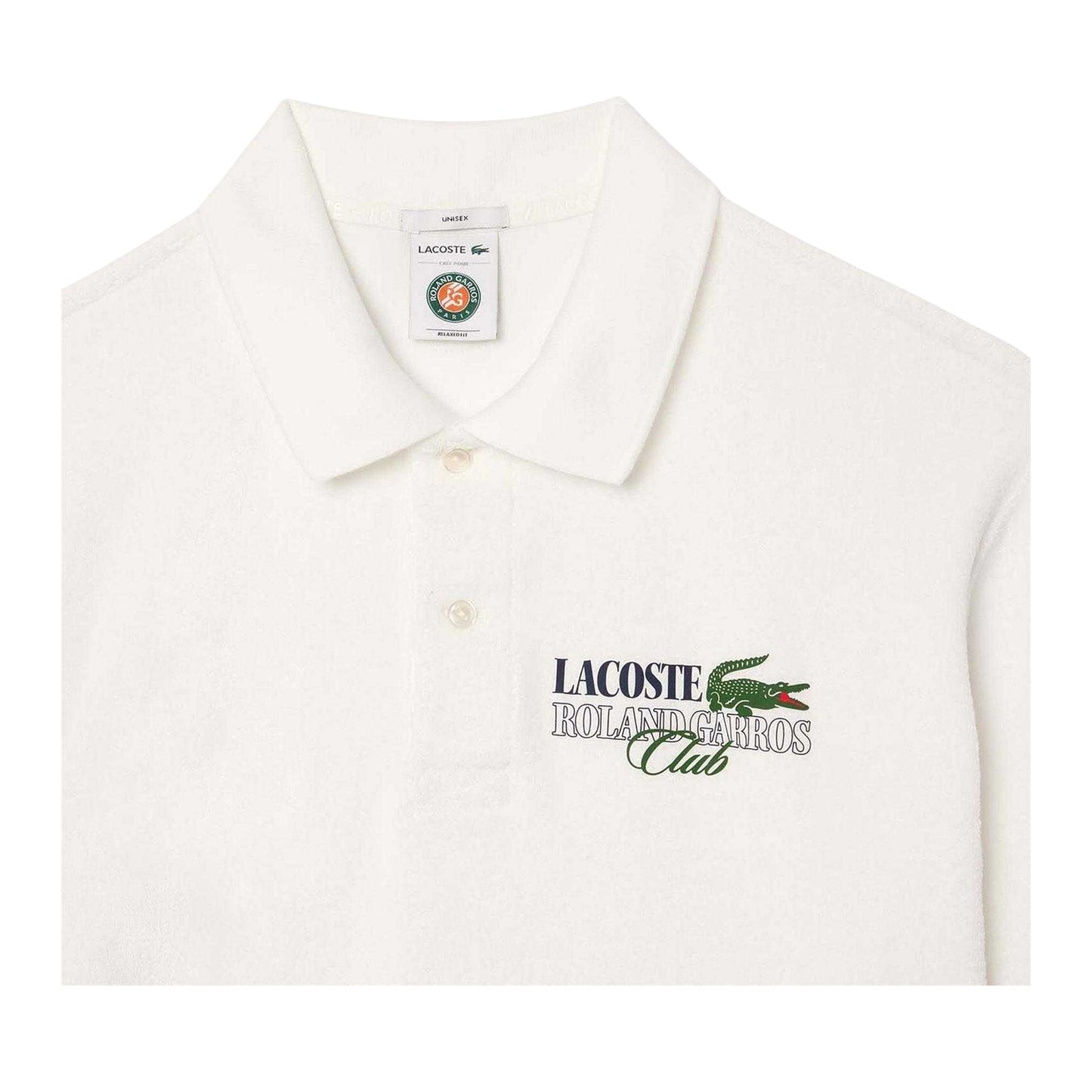 Cream - Side - Lacoste Unisex Adult Roland Garros Edition Terrycloth Tennis Polo Shirt