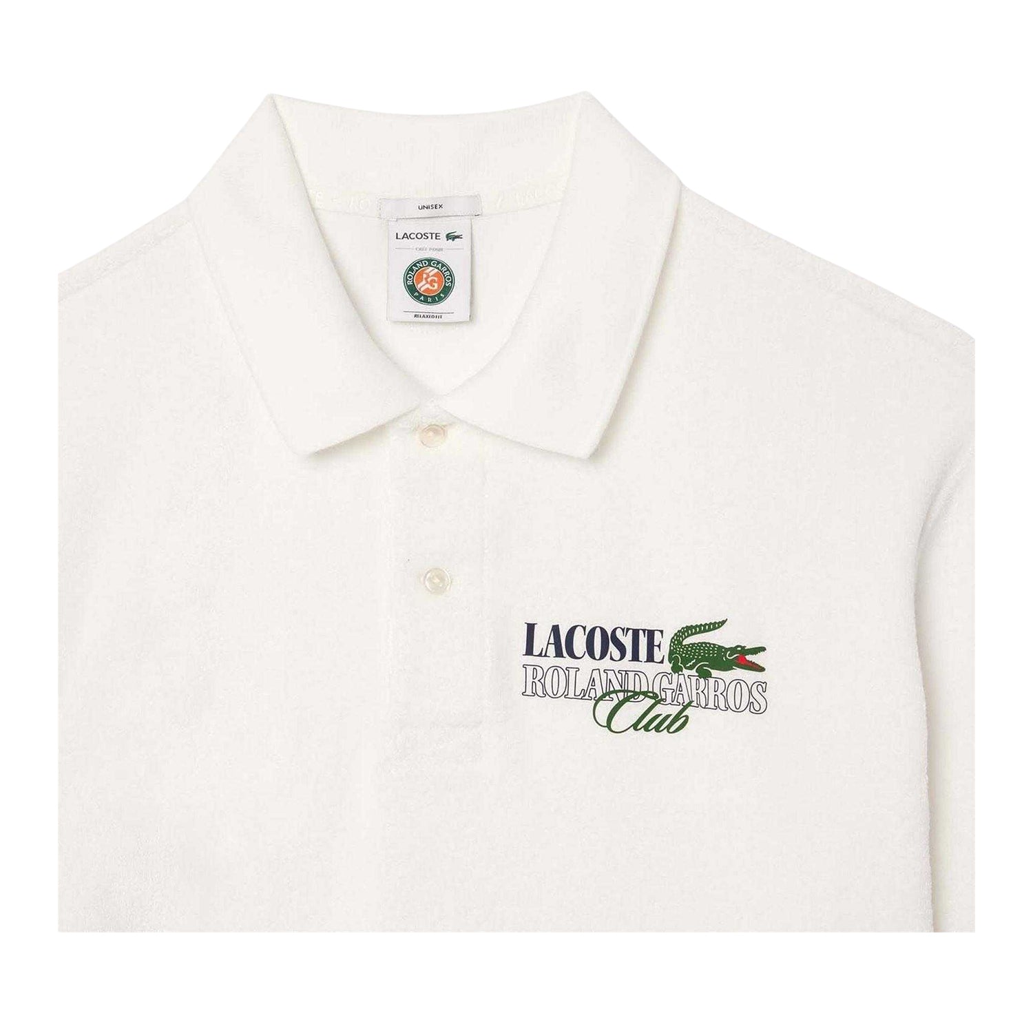 Cream - Side - Lacoste Unisex Adult Roland Garros Edition Terrycloth Tennis Polo Shirt