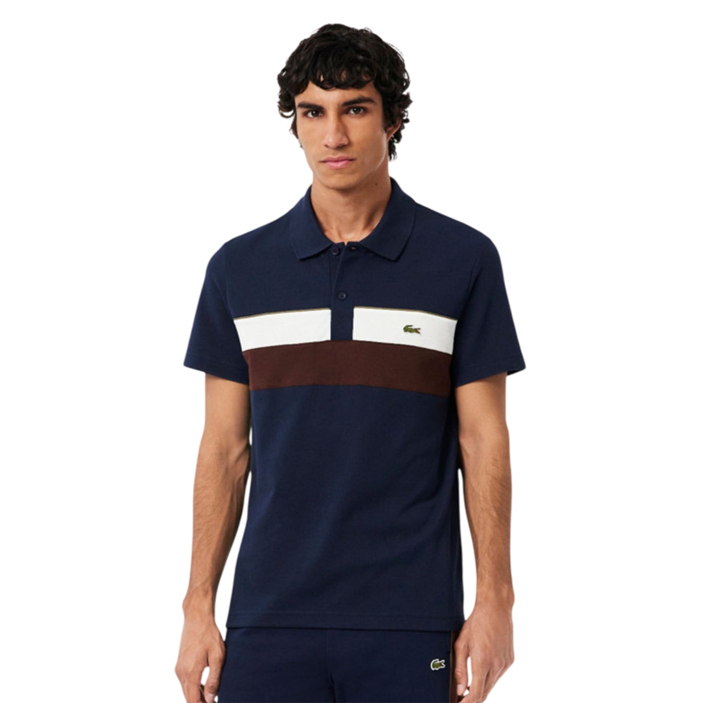 Navy - Side - Lacoste Mens Colour Block Polo Shirt