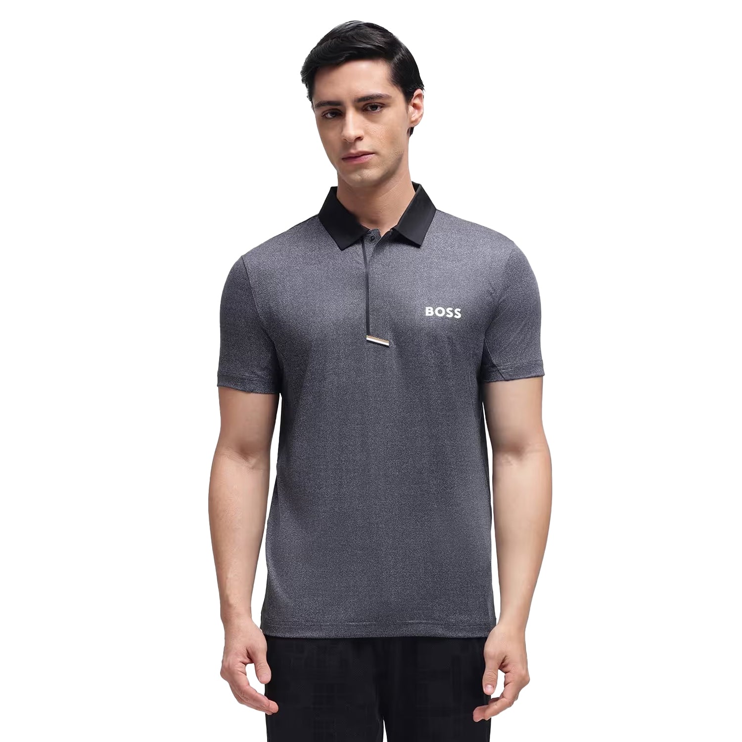 Black - Side - Boss Mens Heather Polo Shirt