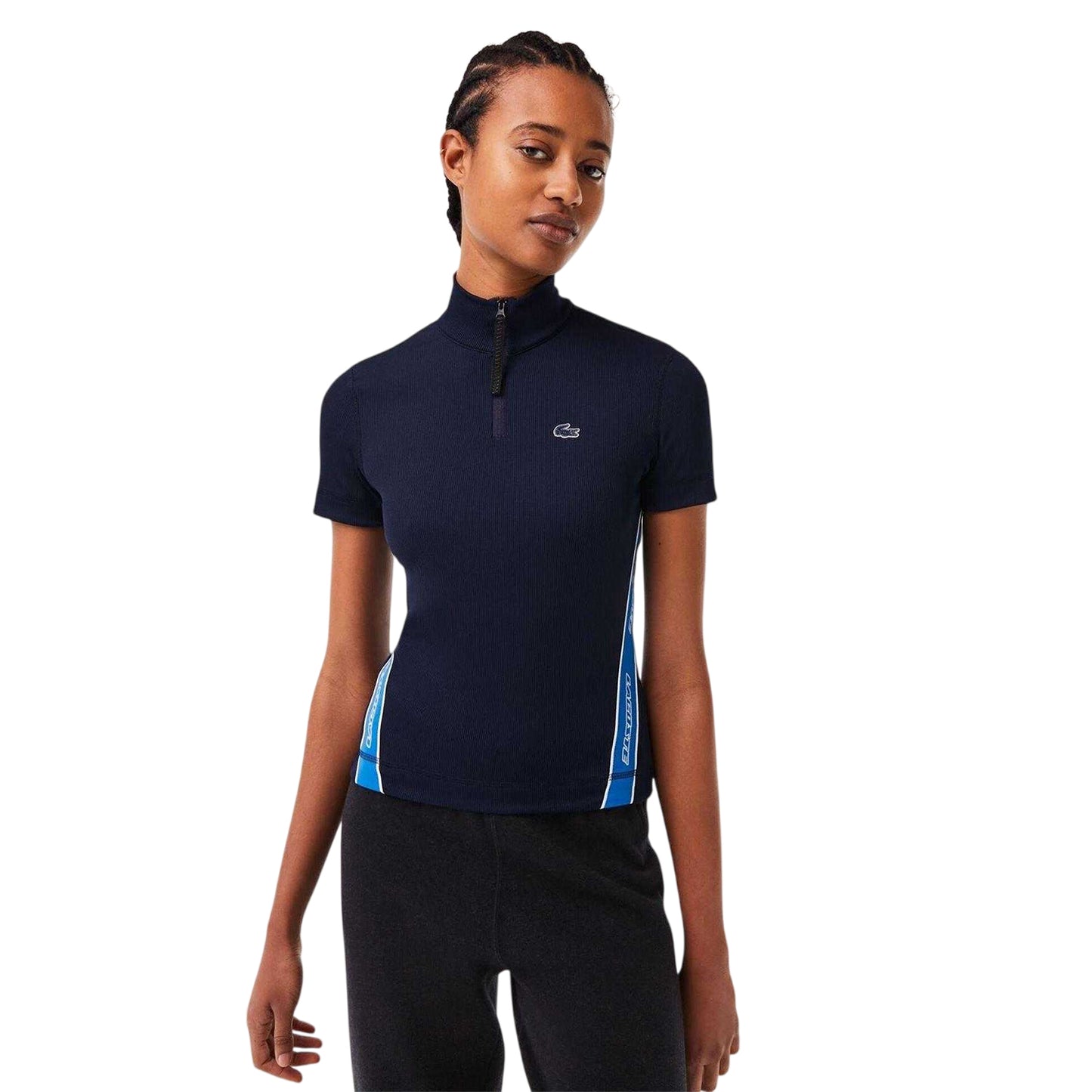 Navy Blue - Side - Lacoste Mens Zip Neck Polo Shirt