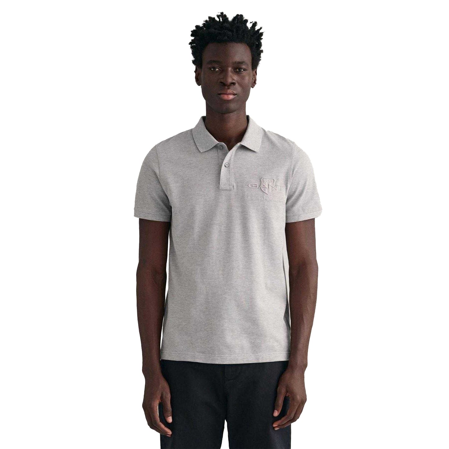 Grey - Side - Gant Mens Shield Short-Sleeved Polo Shirt