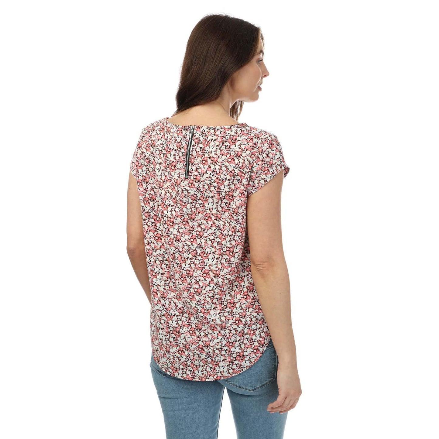 Black-White-Pink - Back - Only Womens-Ladies Vic Ditsy Floral Short-Sleeved Top