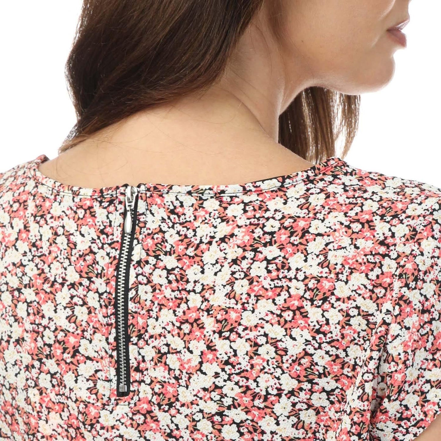 Black-White-Pink - Side - Only Womens-Ladies Vic Ditsy Floral Short-Sleeved Top