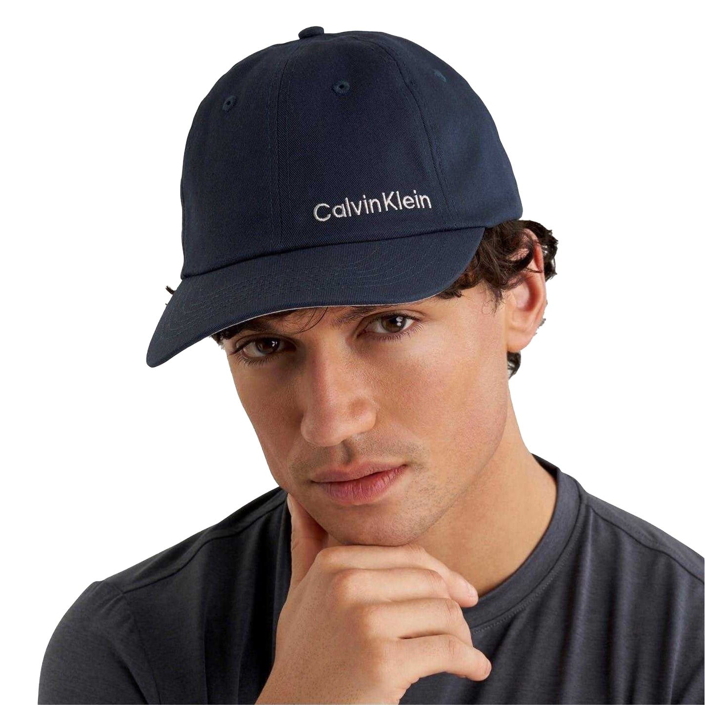 Navy - Lifestyle - Calvin Klein Mens Logo Curved Peak Golf Dad Hat