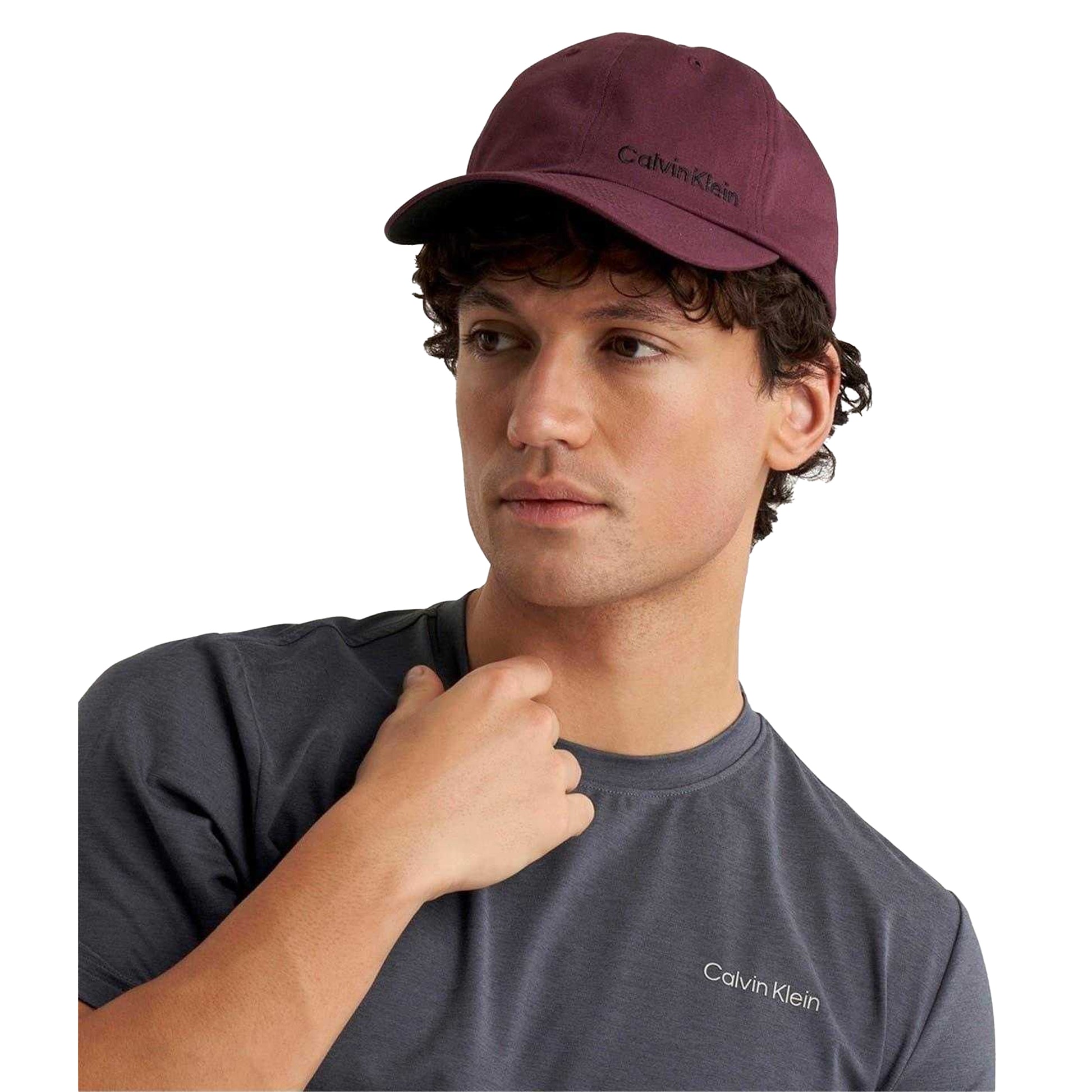 Maroon - Lifestyle - Calvin Klein Mens Logo Curved Peak Golf Dad Hat