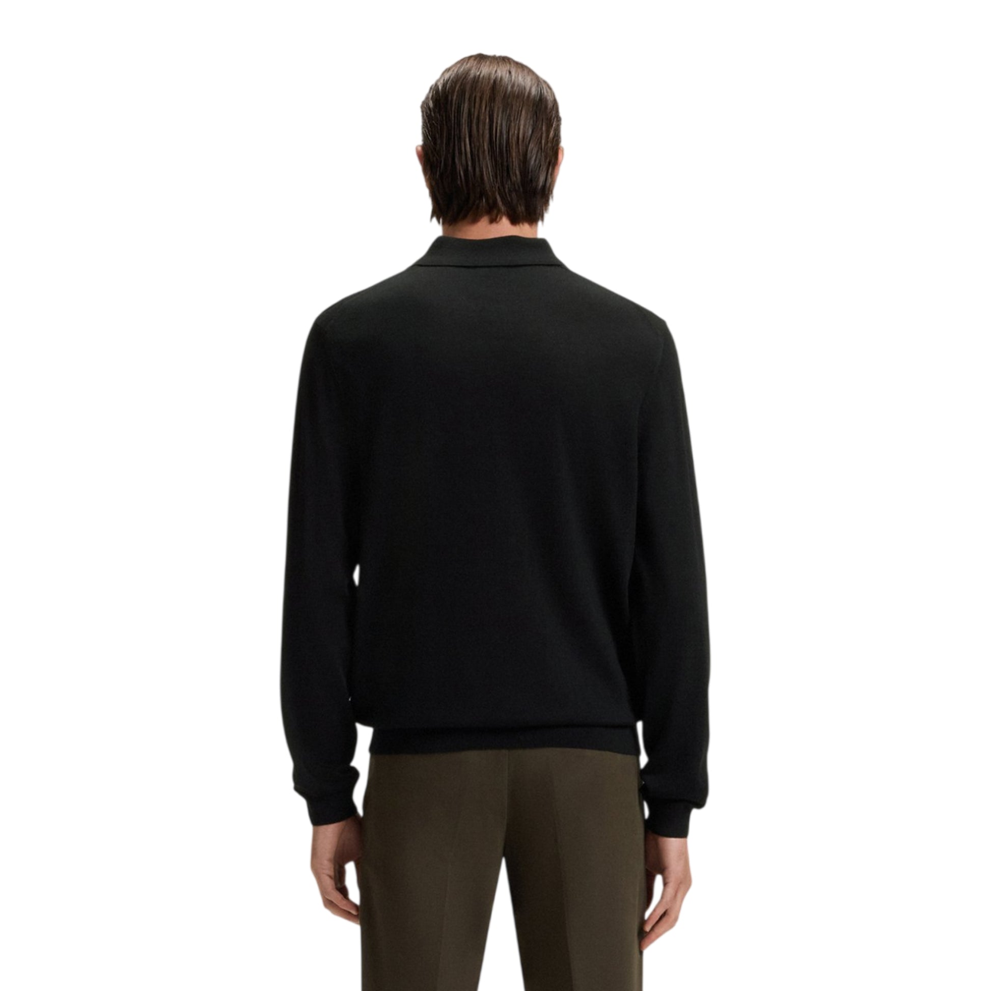 Black - Back - Boss Mens Lanciomne Long-Sleeved Polo Shirt