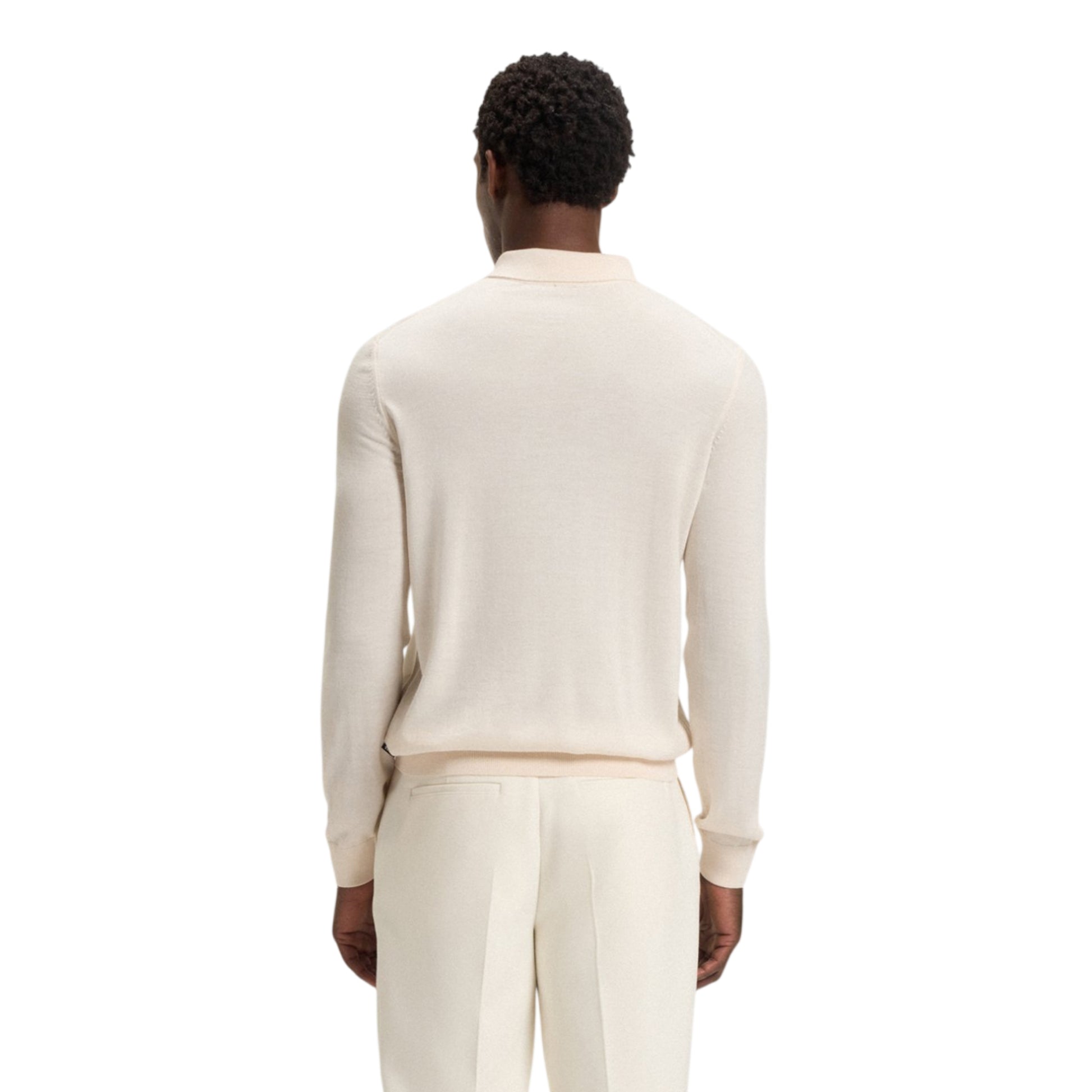 White - Back - Boss Mens Lanciomne Long-Sleeved Polo Shirt