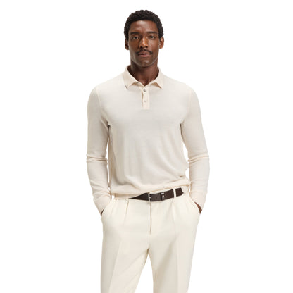 White - Side - Boss Mens Lanciomne Long-Sleeved Polo Shirt